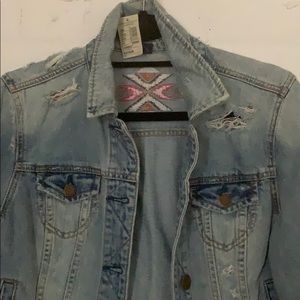 American Eagle Embroidered Jean Jacket NWT